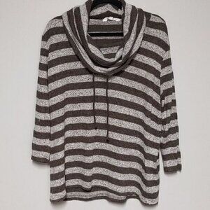 Cowl neck Brown and Gray Long  Sleeve Shirt